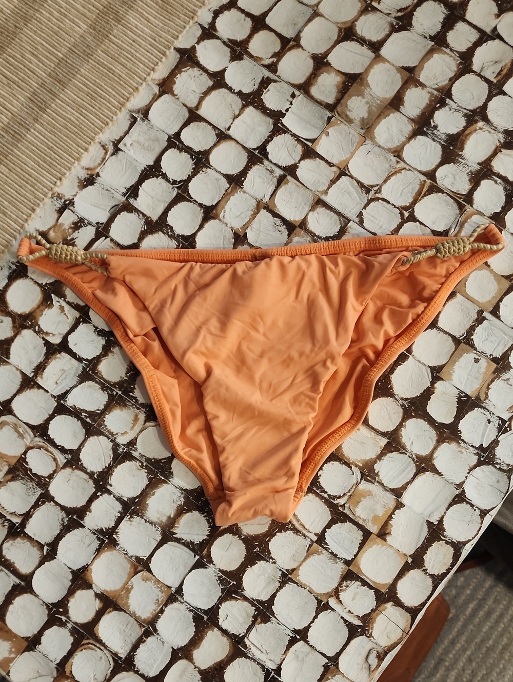 NEW! SZ L Vix Paula Hermanny Peach Bikini Bottom with Rope Side Details